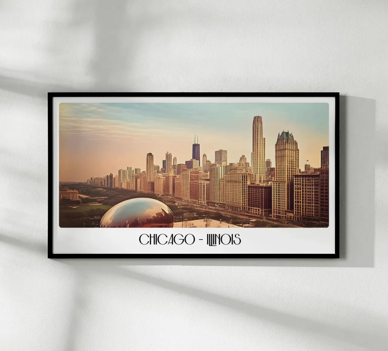 Poster d'epoca sullo skyline di Chicago Illinois - Cloud Gate Art poster con telaio in plastica da ClubArt