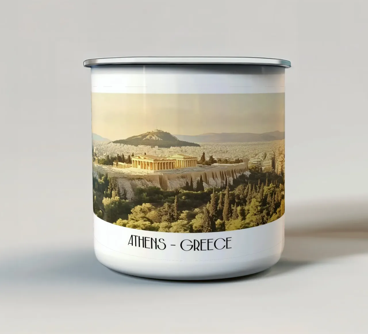 Atene Grecia Acropoli Partenone Poster di viaggio d'epoca tazza in smalto da ClubArt