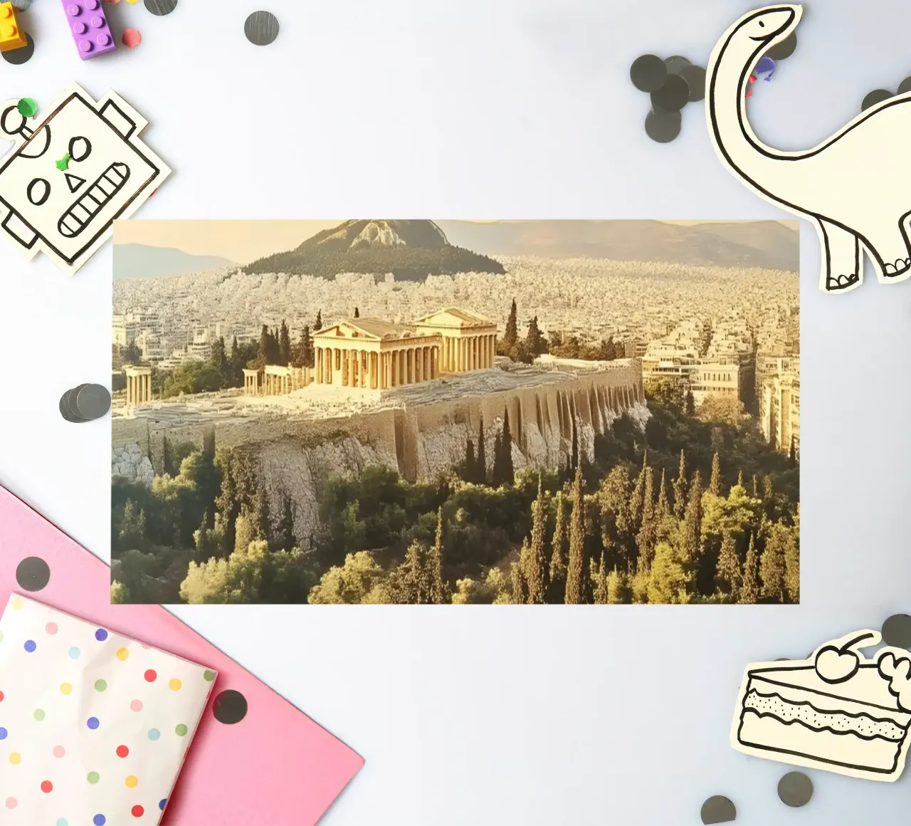 Atene Grecia Acropoli Partenone Poster di viaggio d'epoca foglio adesivo da ClubArt