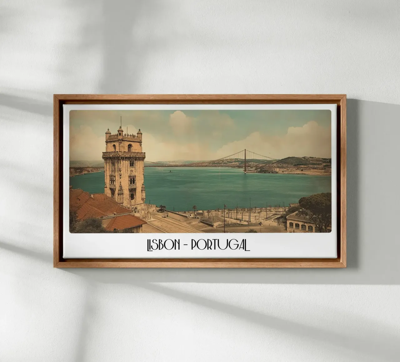 Lisbona Portogallo Torre di Belém Fiume Tago Poster d'epoca tela con Cornice a cassetta da ClubArt
