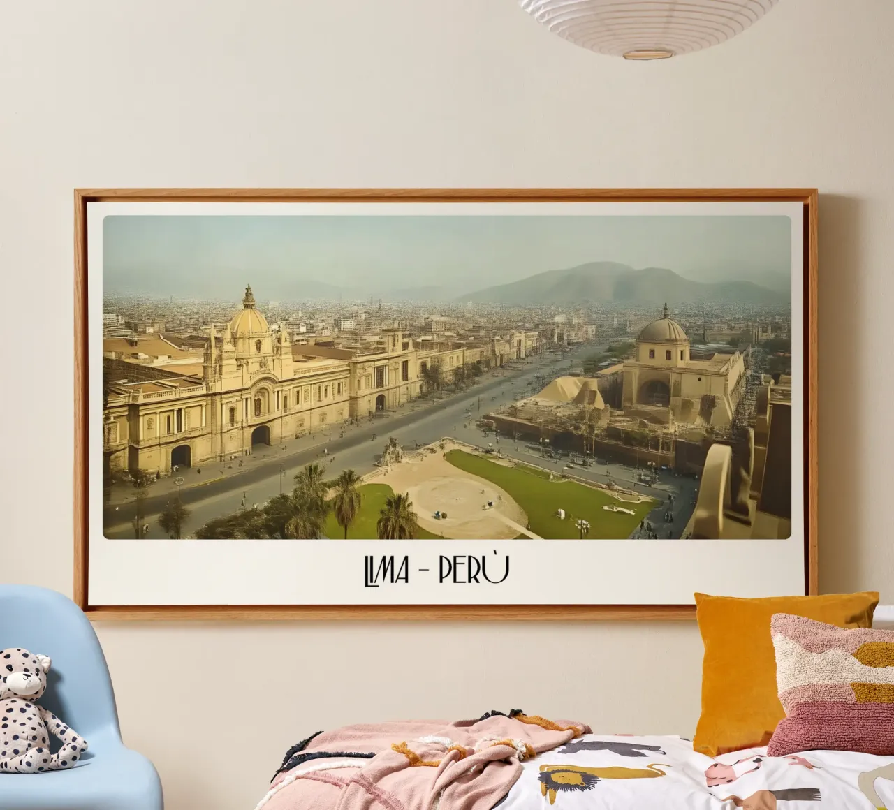 Lima Peru Plaza de Armas Vintage Koloniale Stadsposter canvas met Baklijst van ClubArt
