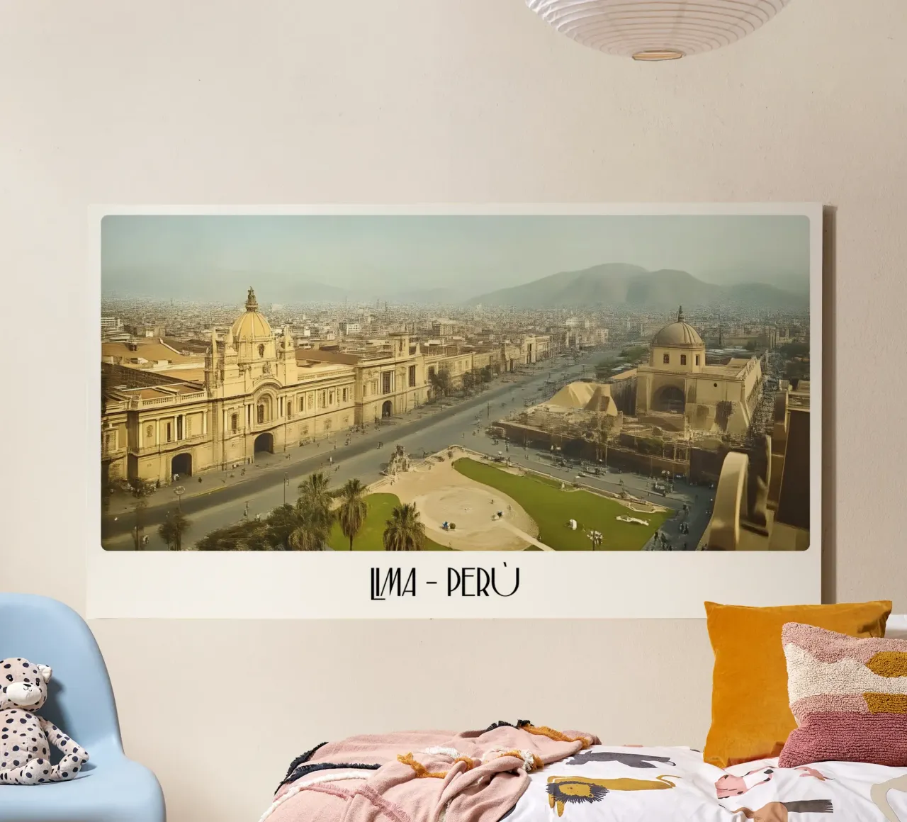 Lima Peru Plaza de Armas Vintage Koloniale Stadsposter canvas met Baklijst van ClubArt