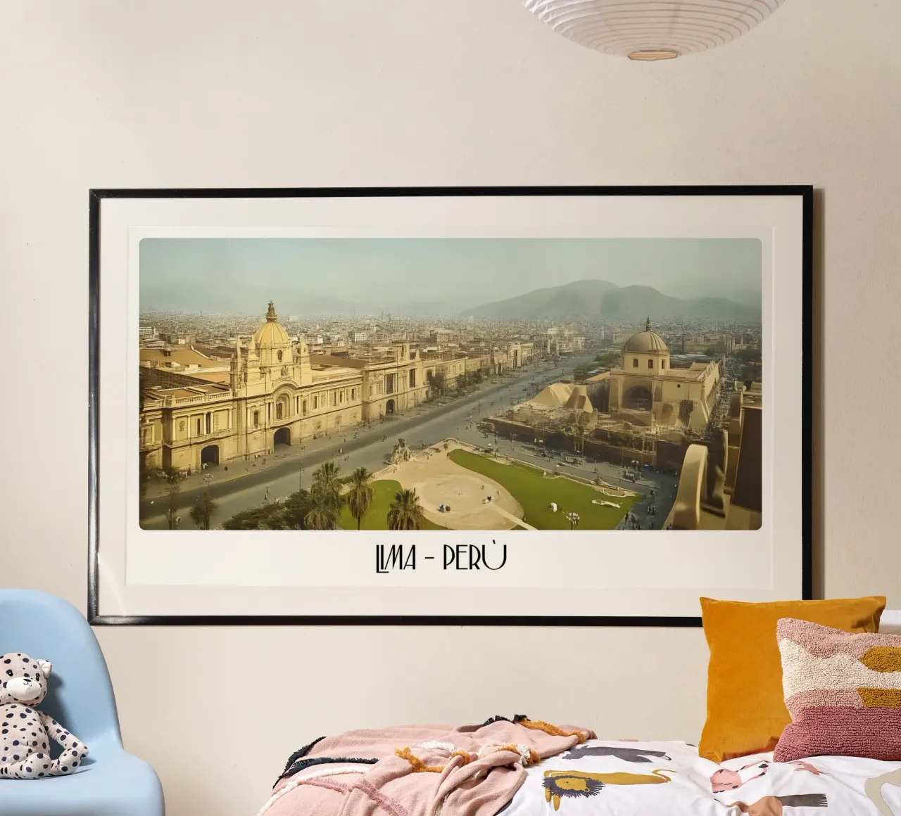 Lima Perù Plaza de Armas Poster città coloniale d'epoca poster con telaio in legno da ClubArt