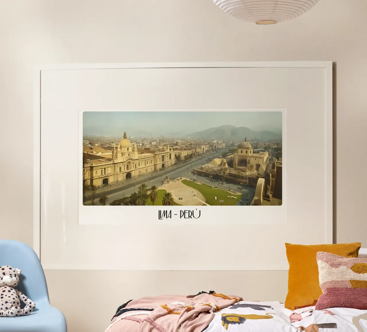Lima Perù Plaza de Armas Poster città coloniale d'epoca poster con telaio in legno da ClubArt