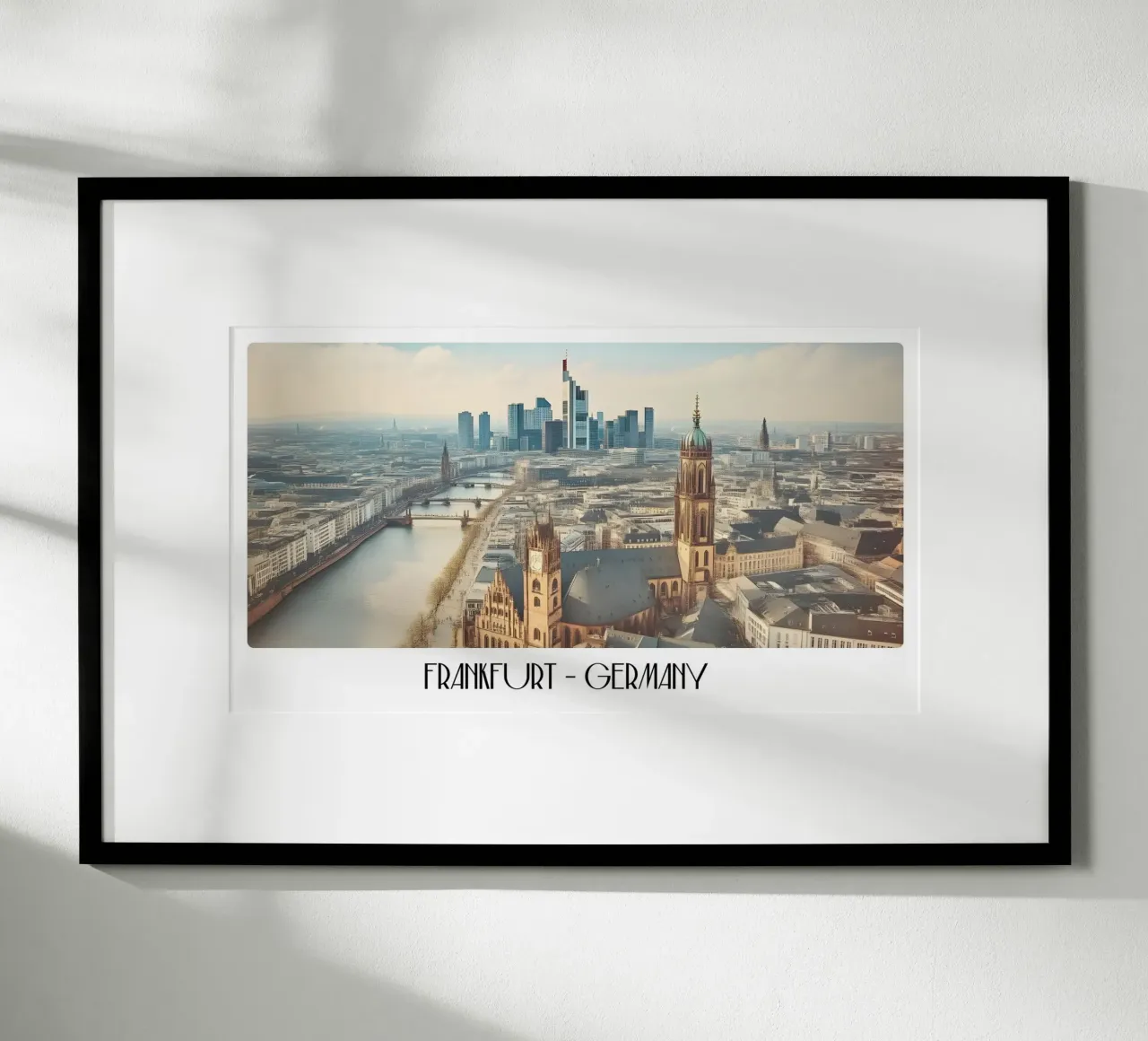 Francoforte sul Meno Germania Vintage Skyline Main River Poster poster con telaio in plastica da ClubArt