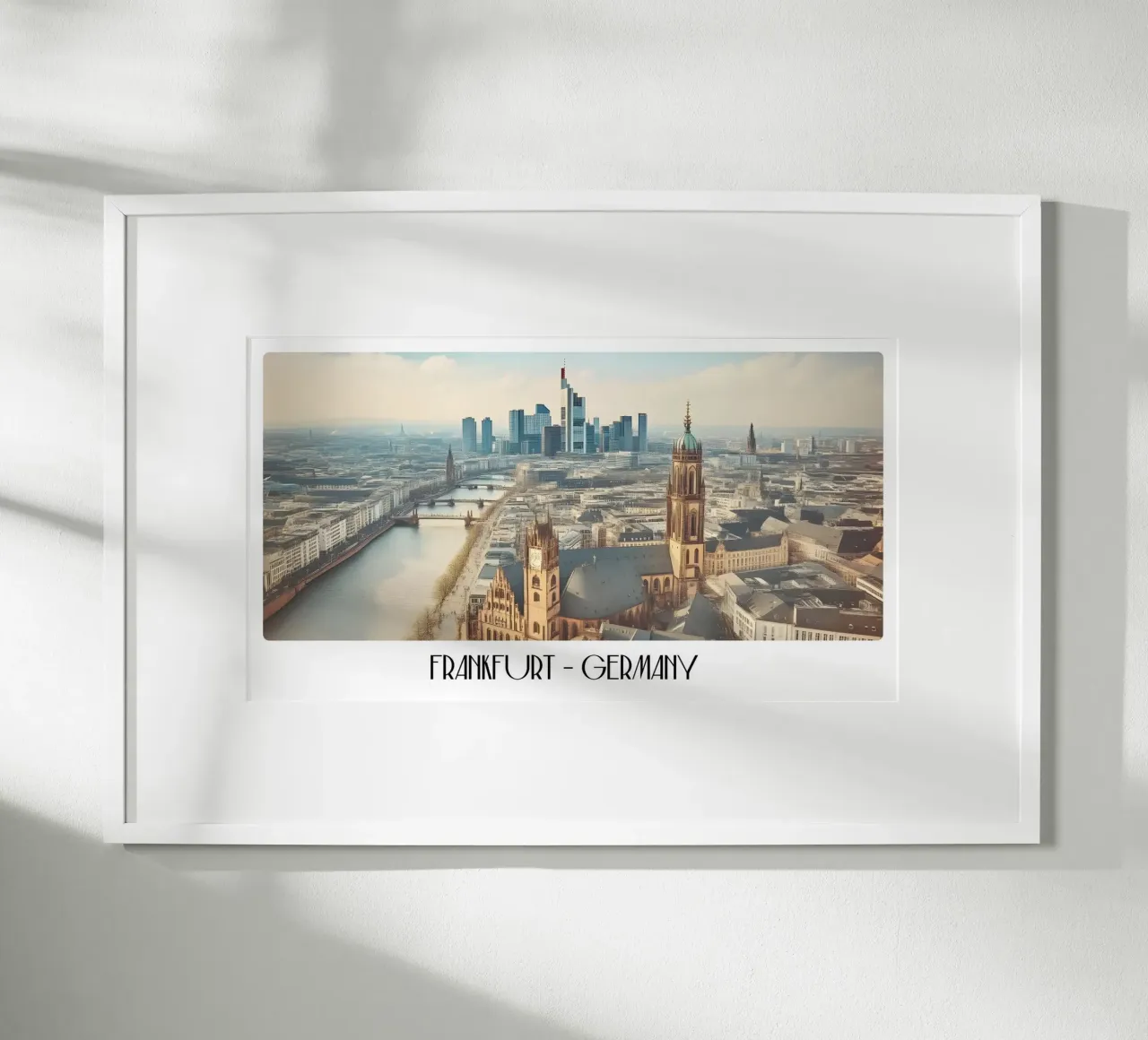 Francoforte sul Meno Germania Vintage Skyline Main River Poster poster con telaio in plastica da ClubArt