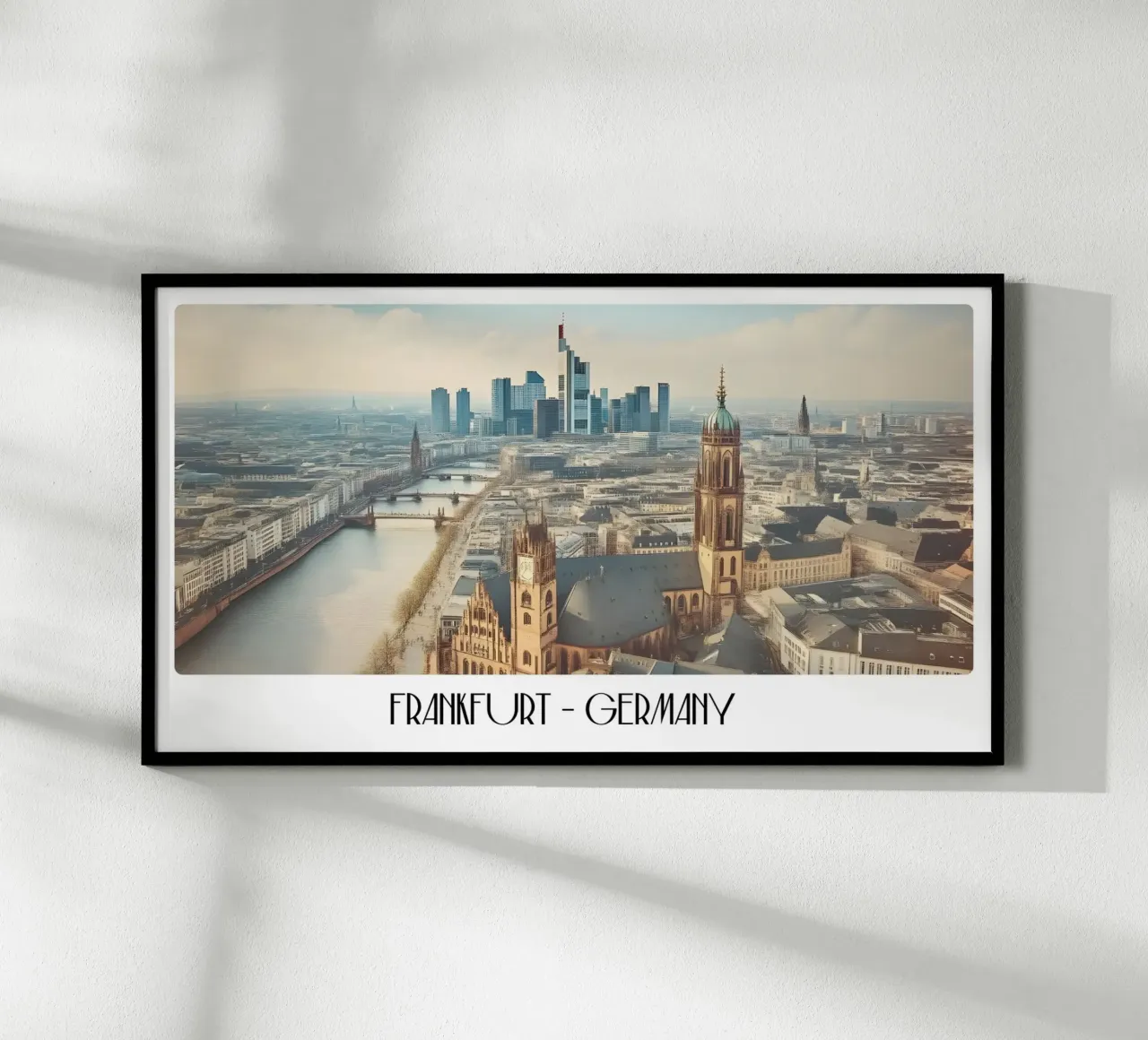 Francoforte sul Meno Germania Vintage Skyline Main River Poster poster con telaio in plastica da ClubArt