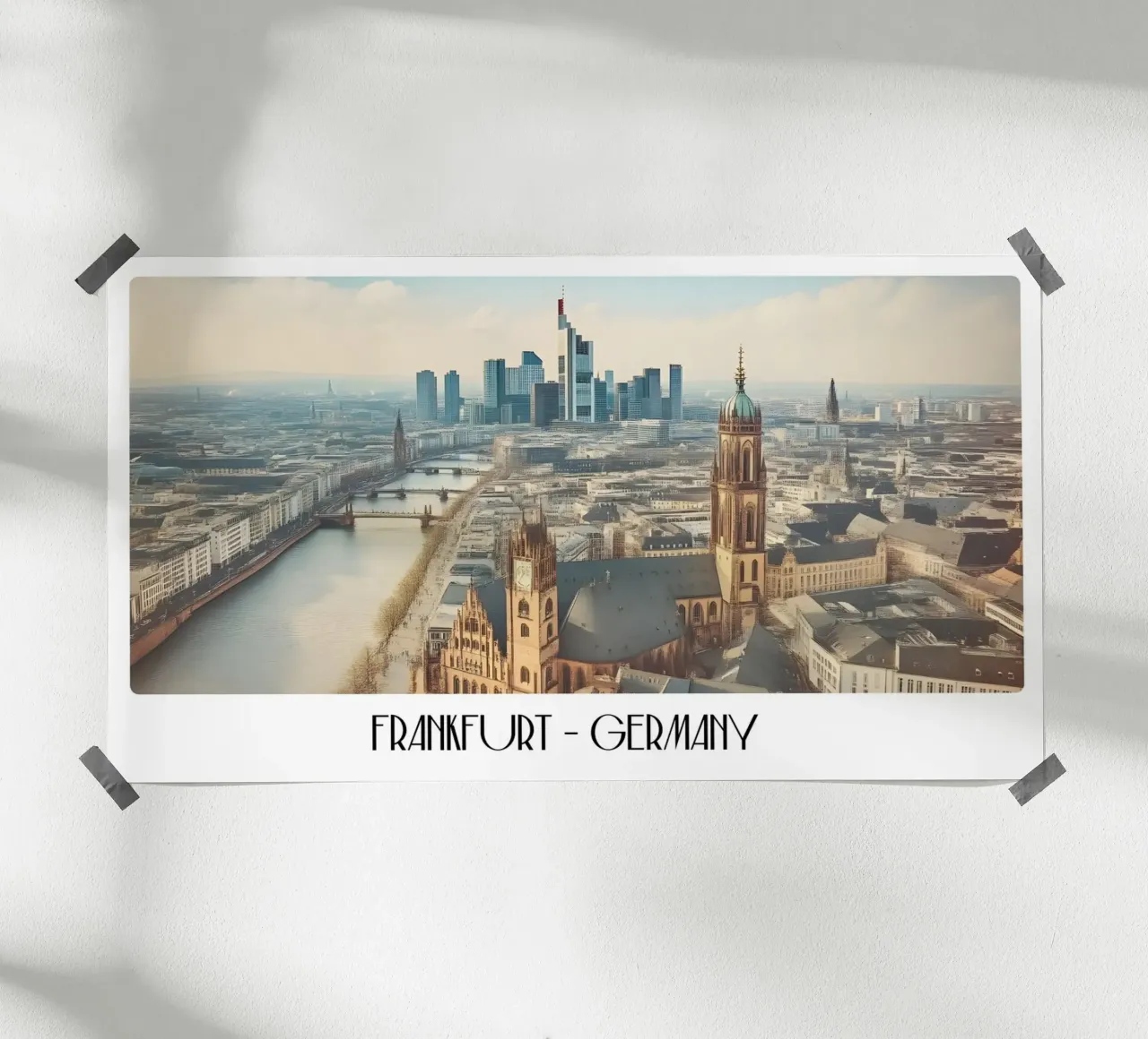 Francoforte sul Meno Germania Vintage Skyline Main River Poster poster con telaio in plastica da ClubArt