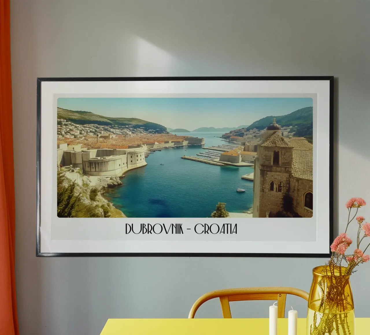 Dubrovnik Croazia, città vecchia d'epoca, poster adriatico poster con telaio in legno da ClubArt