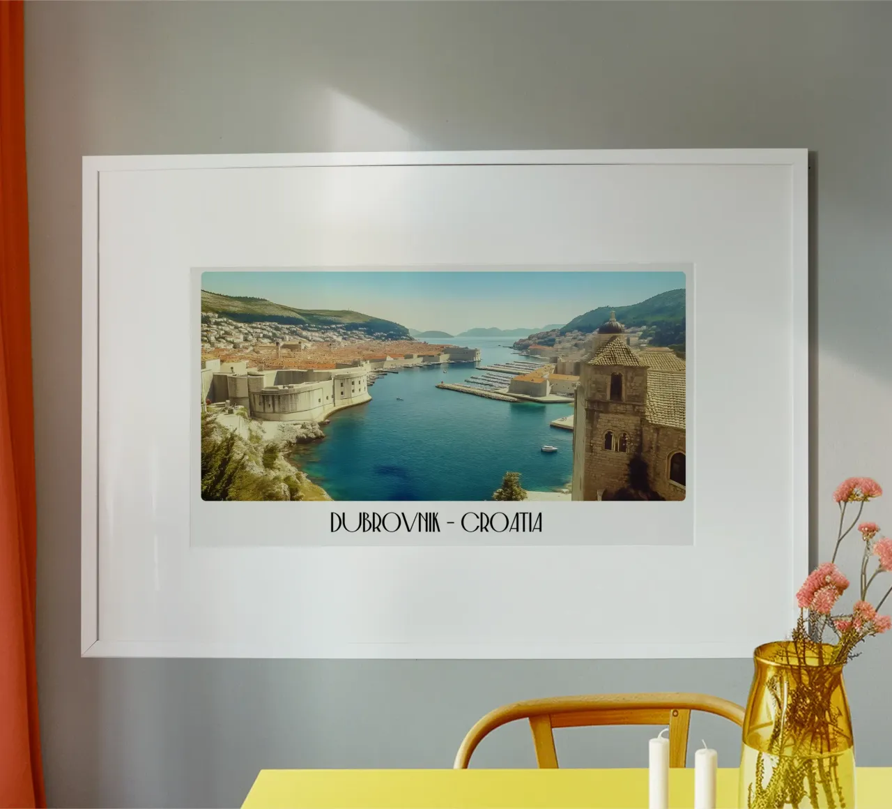 Dubrovnik Croazia, città vecchia d'epoca, poster adriatico poster con telaio in legno da ClubArt