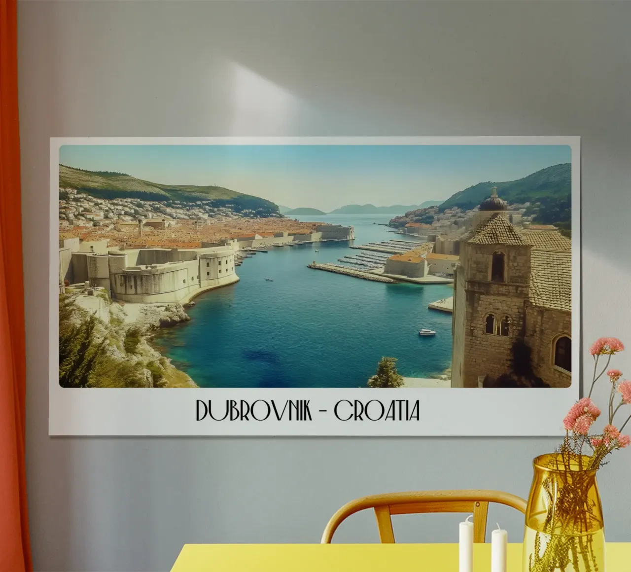 Dubrovnik Croazia, città vecchia d'epoca, poster adriatico poster con telaio in legno da ClubArt