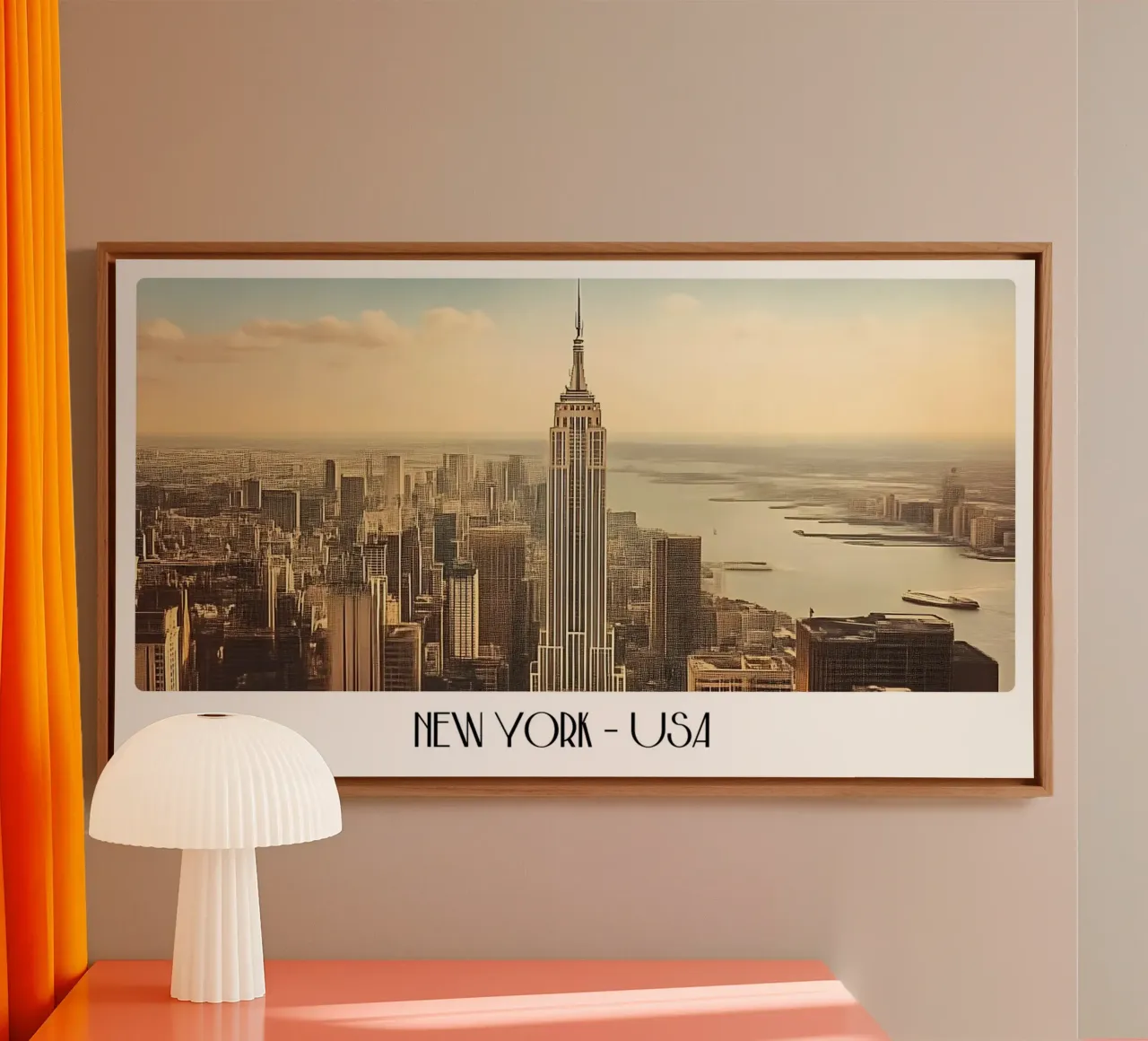 NYC Empire State Building Retro Kunst - Stadsgezicht Muurdecoratie canvas met Baklijst van ClubArt