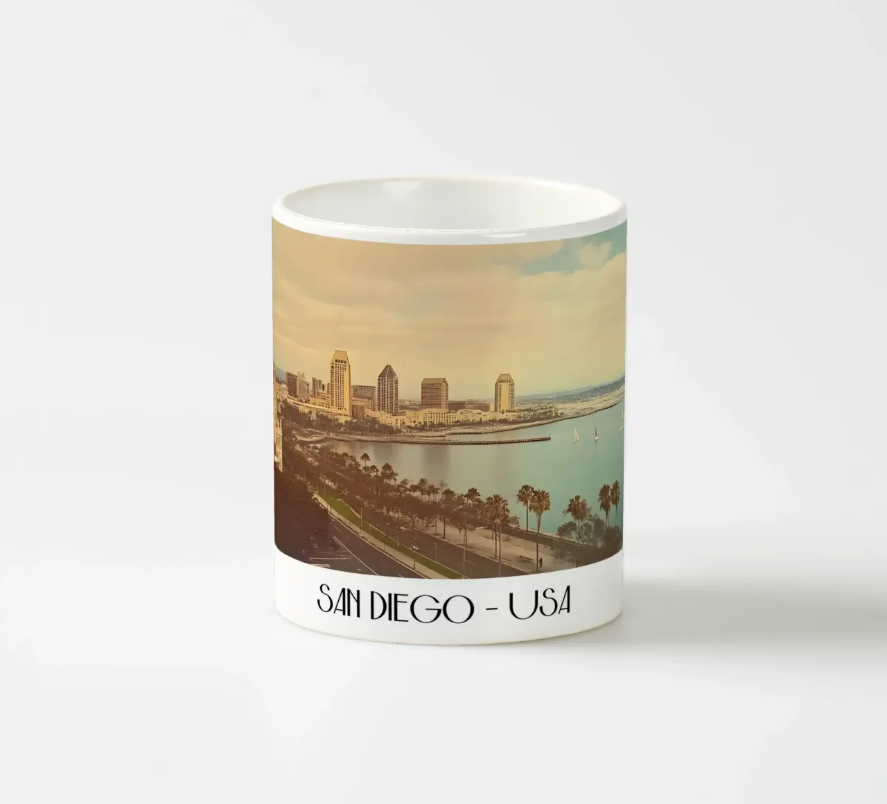 San Diego Vintage Skyline - California Coastal Cityscape Art ceramic mug by ClubArt
