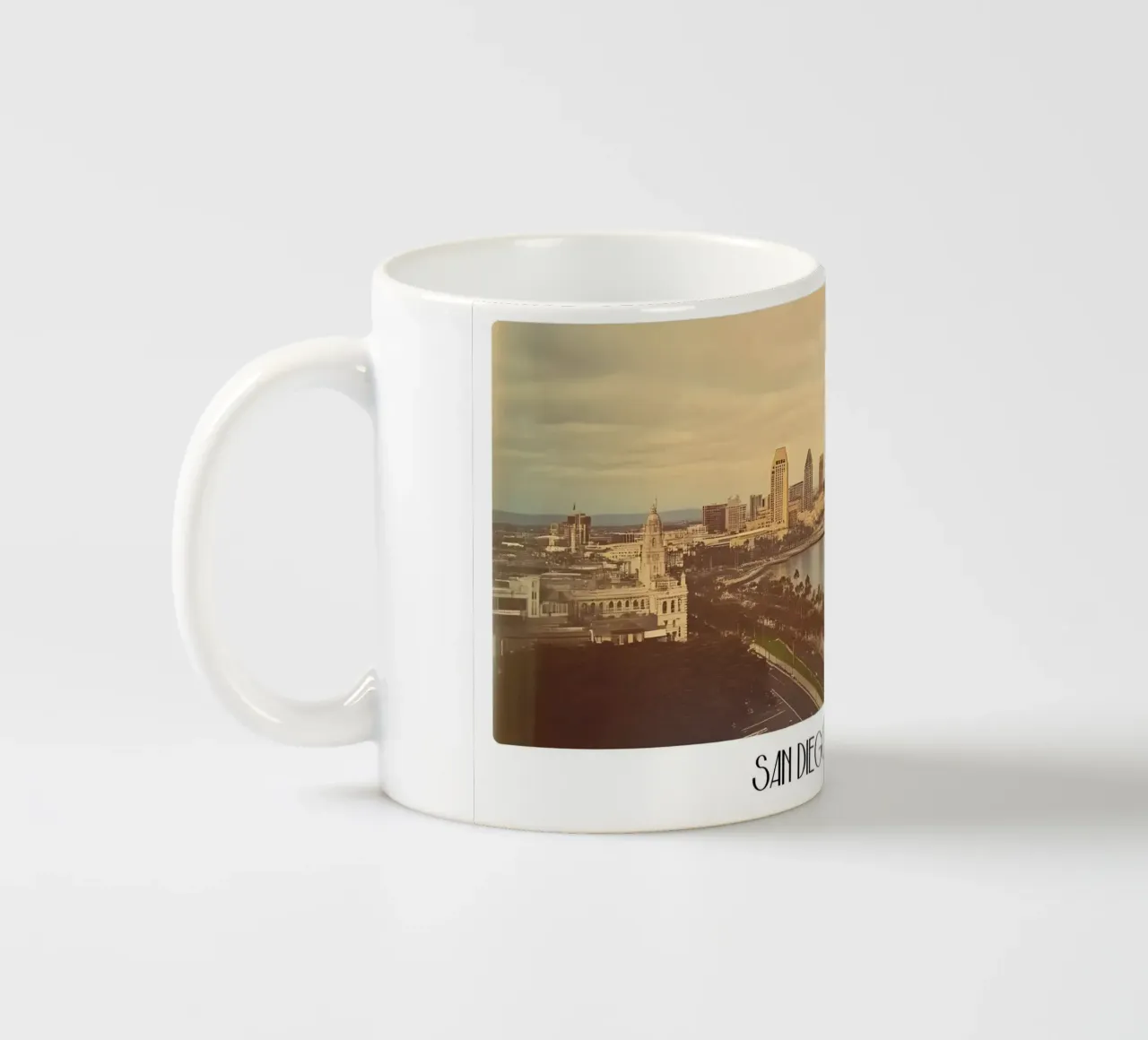 San Diego Vintage Skyline - California Coastal Cityscape Art ceramic mug by ClubArt