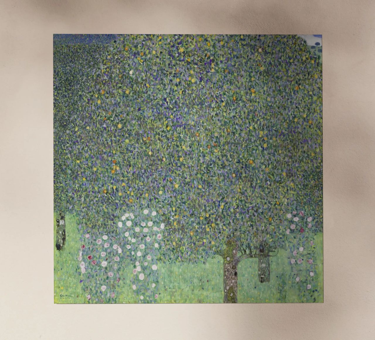 Gustav Klimt - Rosensträucher unter Bäumen (1905) Backlit Folie von Analic