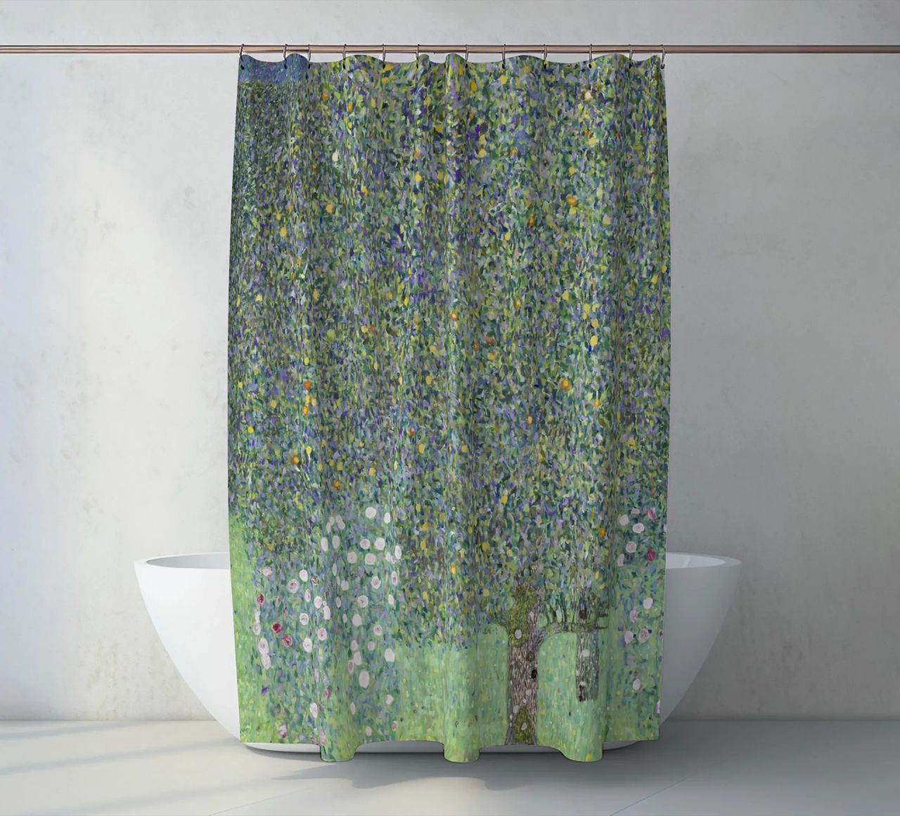 Gustav Klimt - Rosensträucher unter Bäumen (1905) Duschvorhang von Analic