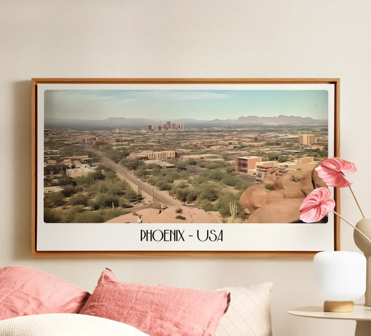 Phoenix Arizona Camelback View - Zuidwestelijke woestijnkunst canvas met Baklijst van ClubArt