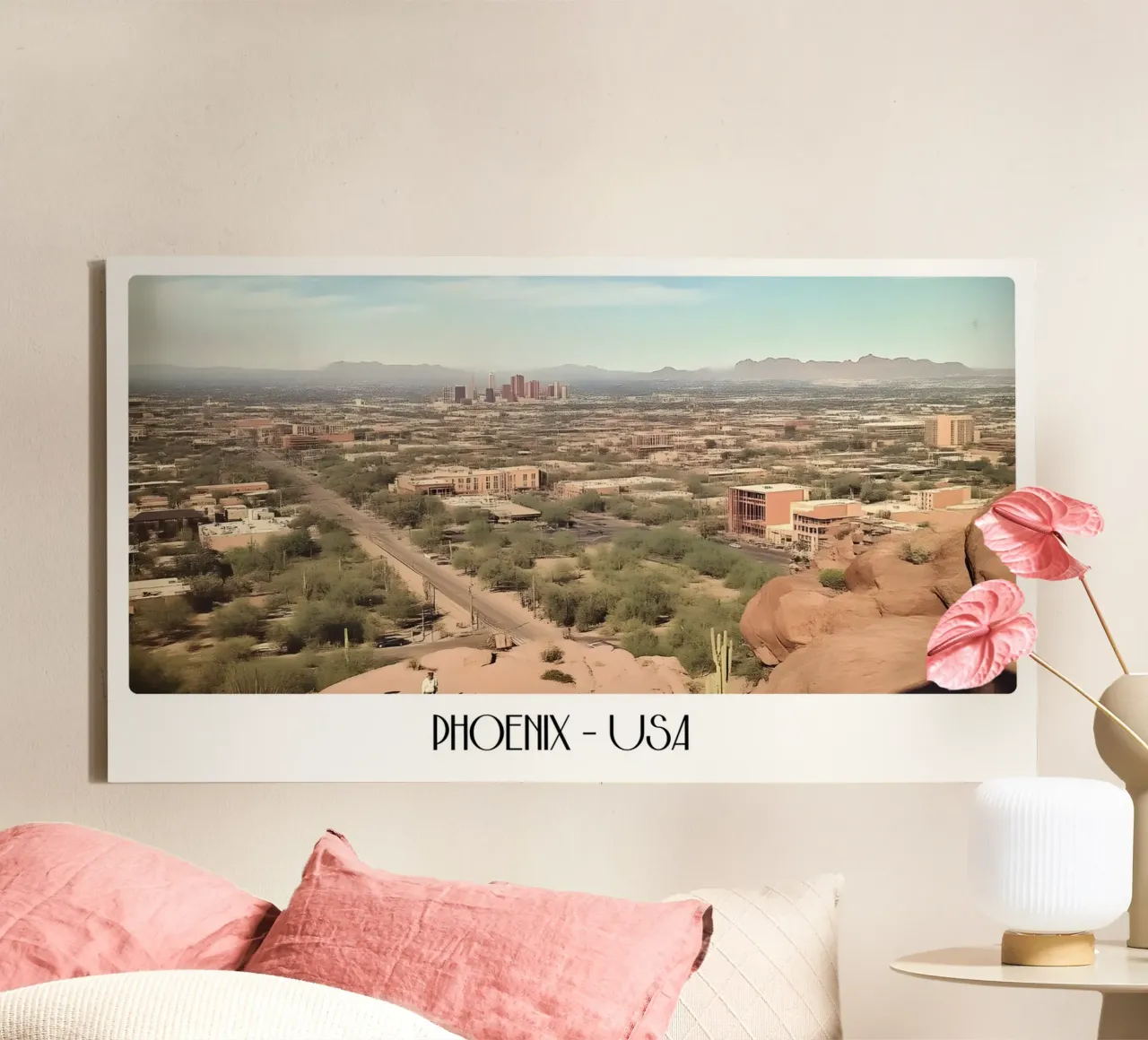 Phoenix Arizona Camelback View - Zuidwestelijke woestijnkunst canvas met Baklijst van ClubArt