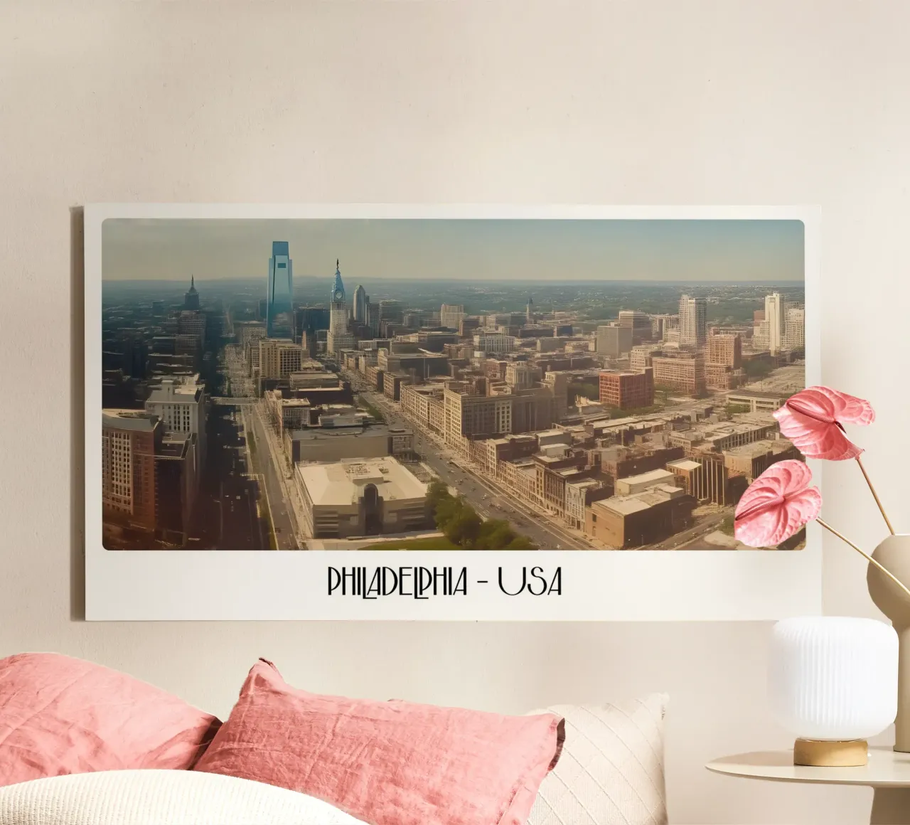 Philadelphia Skyline Retro Art - VS Stadsgezicht Poster canvas met Baklijst van ClubArt