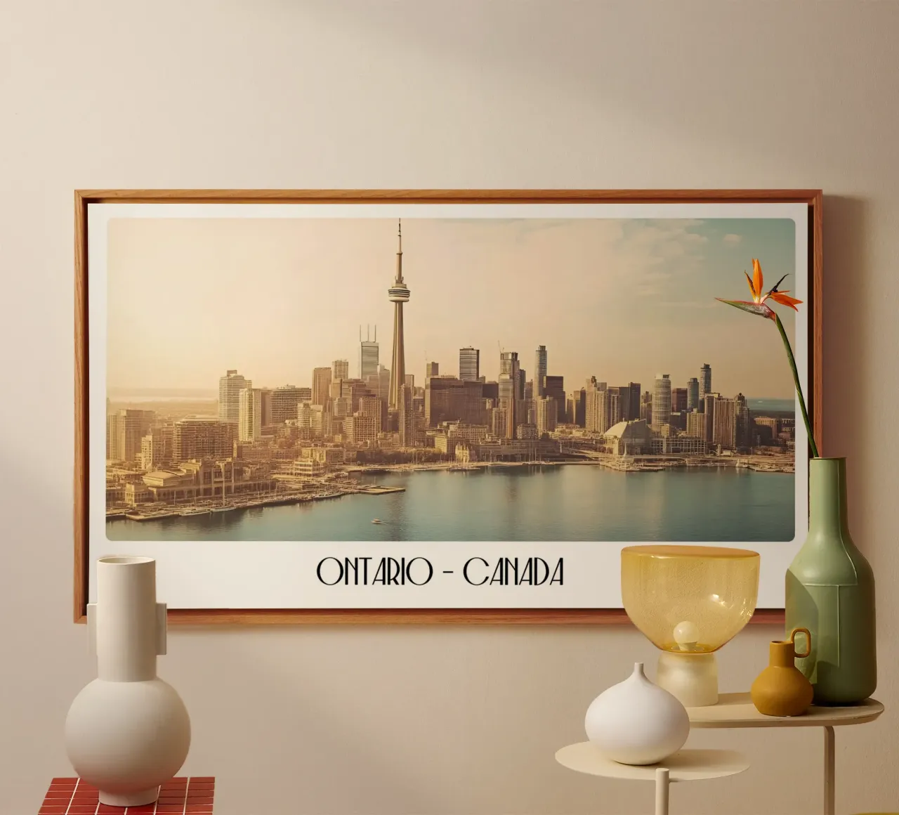 Toronto CN Tower Skyline - Canada Stedelijke Retro Kunst canvas met Baklijst van ClubArt