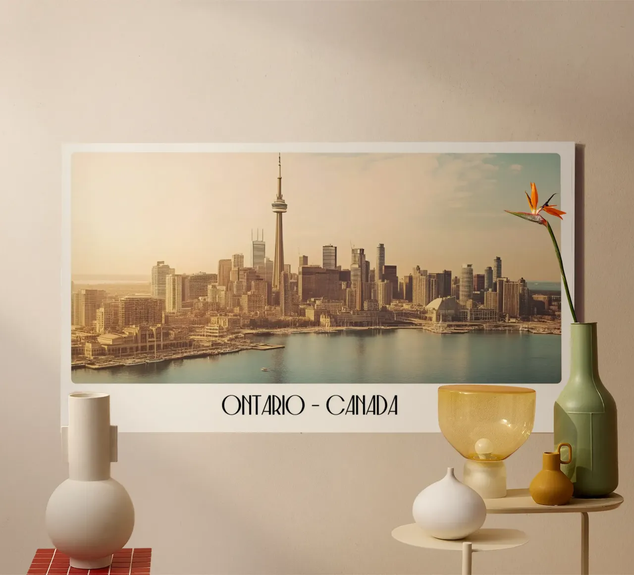 Toronto CN Tower Skyline - Canada Stedelijke Retro Kunst canvas met Baklijst van ClubArt