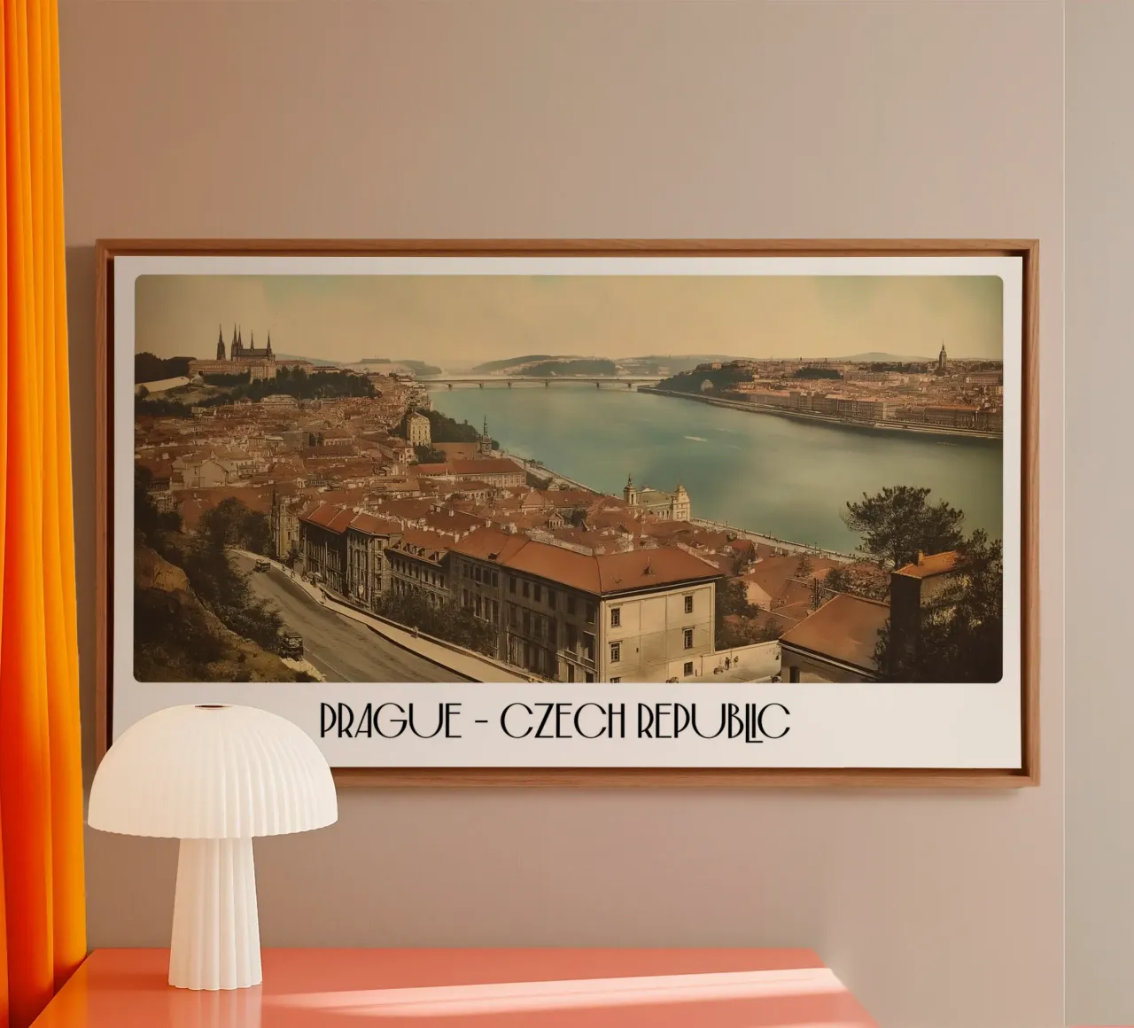 Praag Tsjechië Vintage - Karelsbrug Stadsgezicht canvas met Baklijst van ClubArt