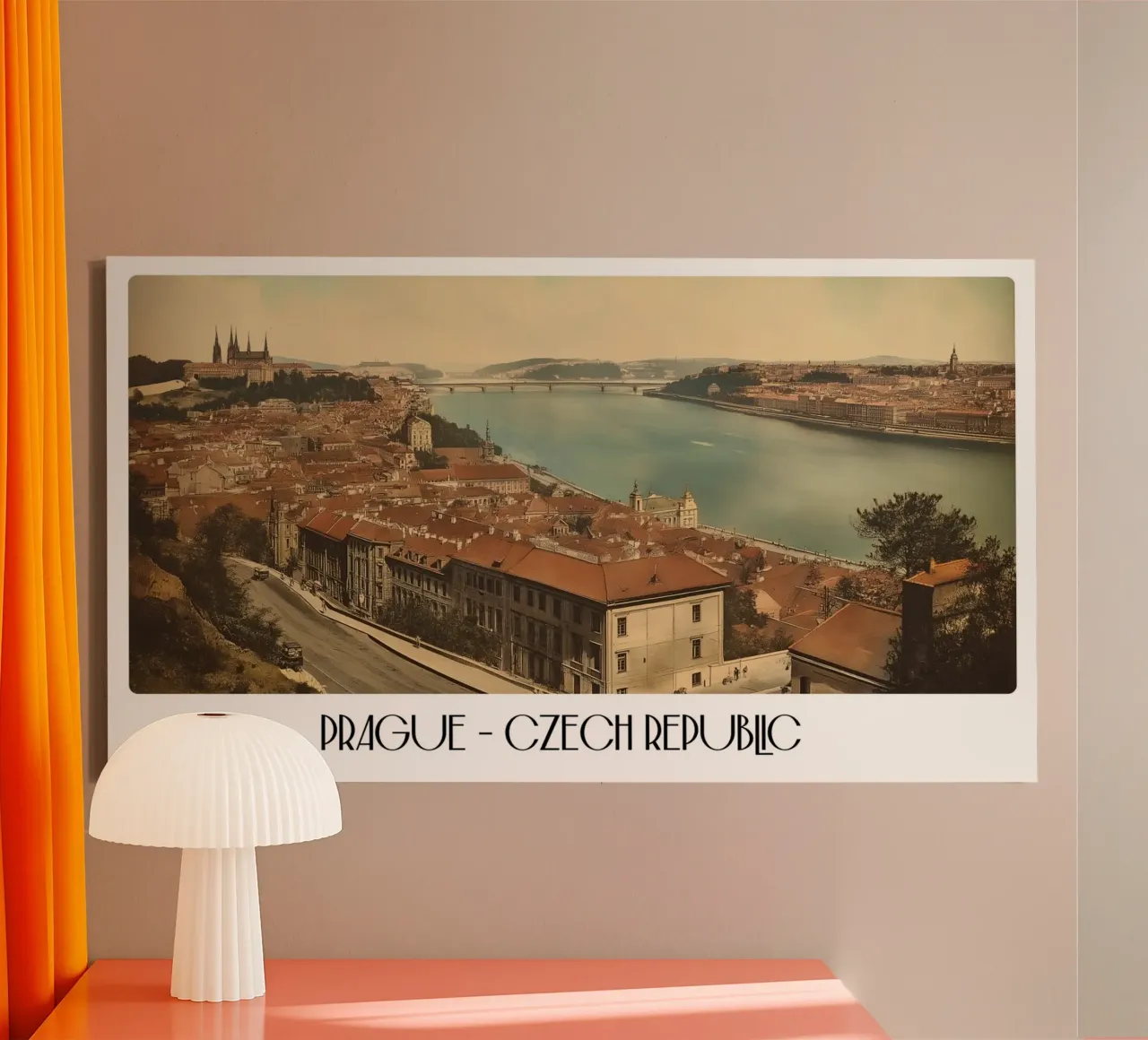 Praag Tsjechië Vintage - Karelsbrug Stadsgezicht canvas met Baklijst van ClubArt