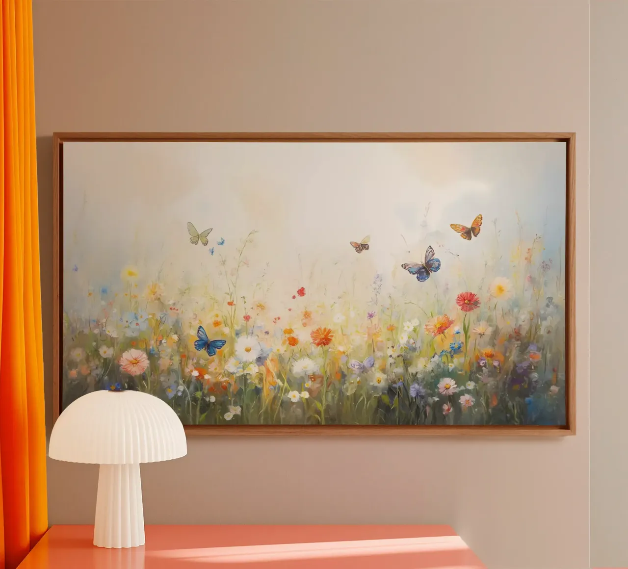 Etherische vlinderweide - Impressionistisch bloemenlandschap canvas met Baklijst van ClubArt