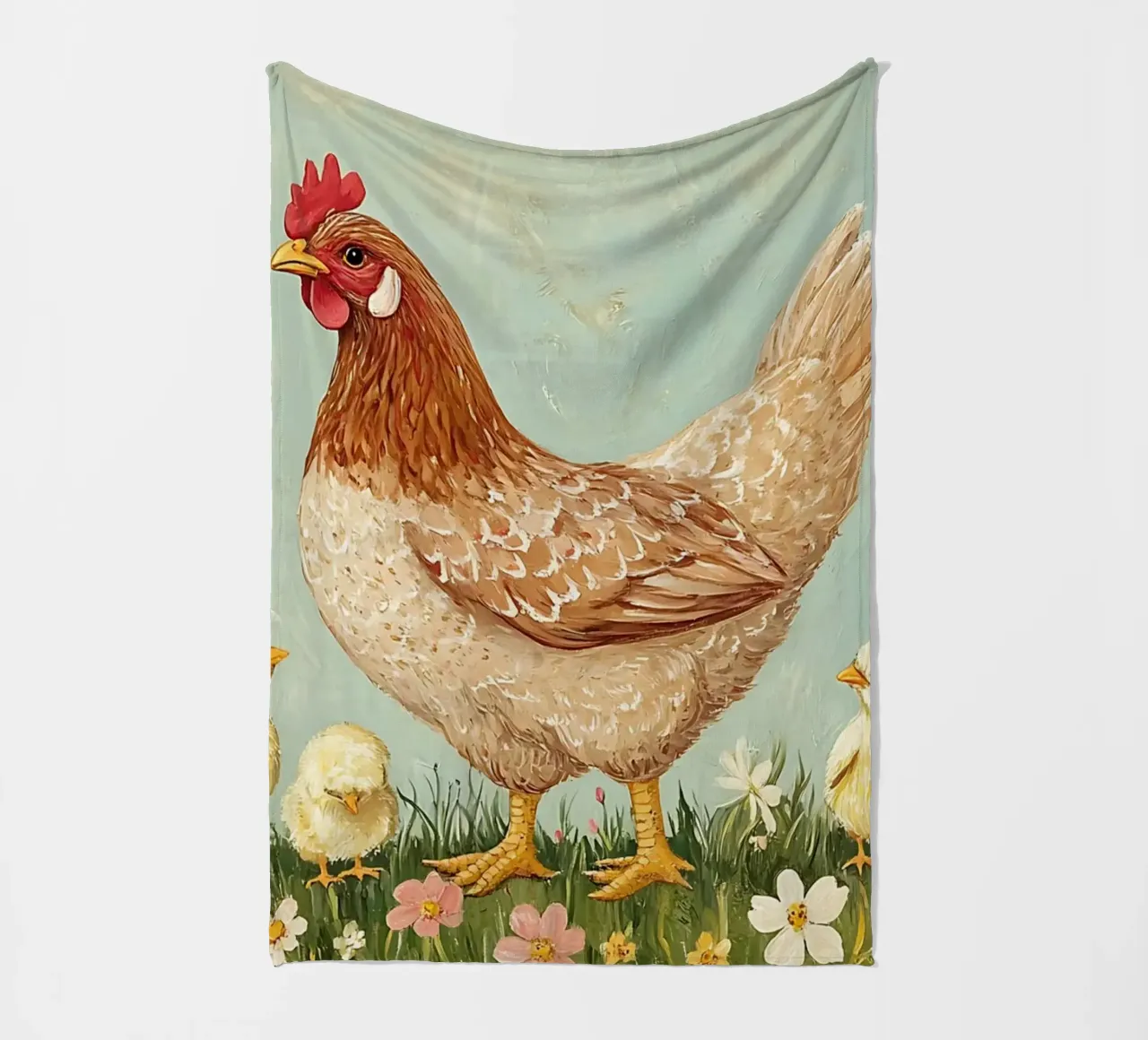 Mutter Henne & Küken - Rustikale Bauernhof-Tierkunst Fleecedecke von ClubArt