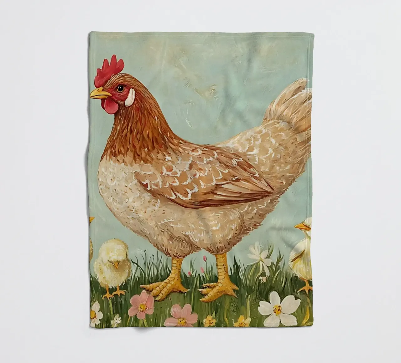 Mutter Henne & Küken - Rustikale Bauernhof-Tierkunst Fleecedecke von ClubArt