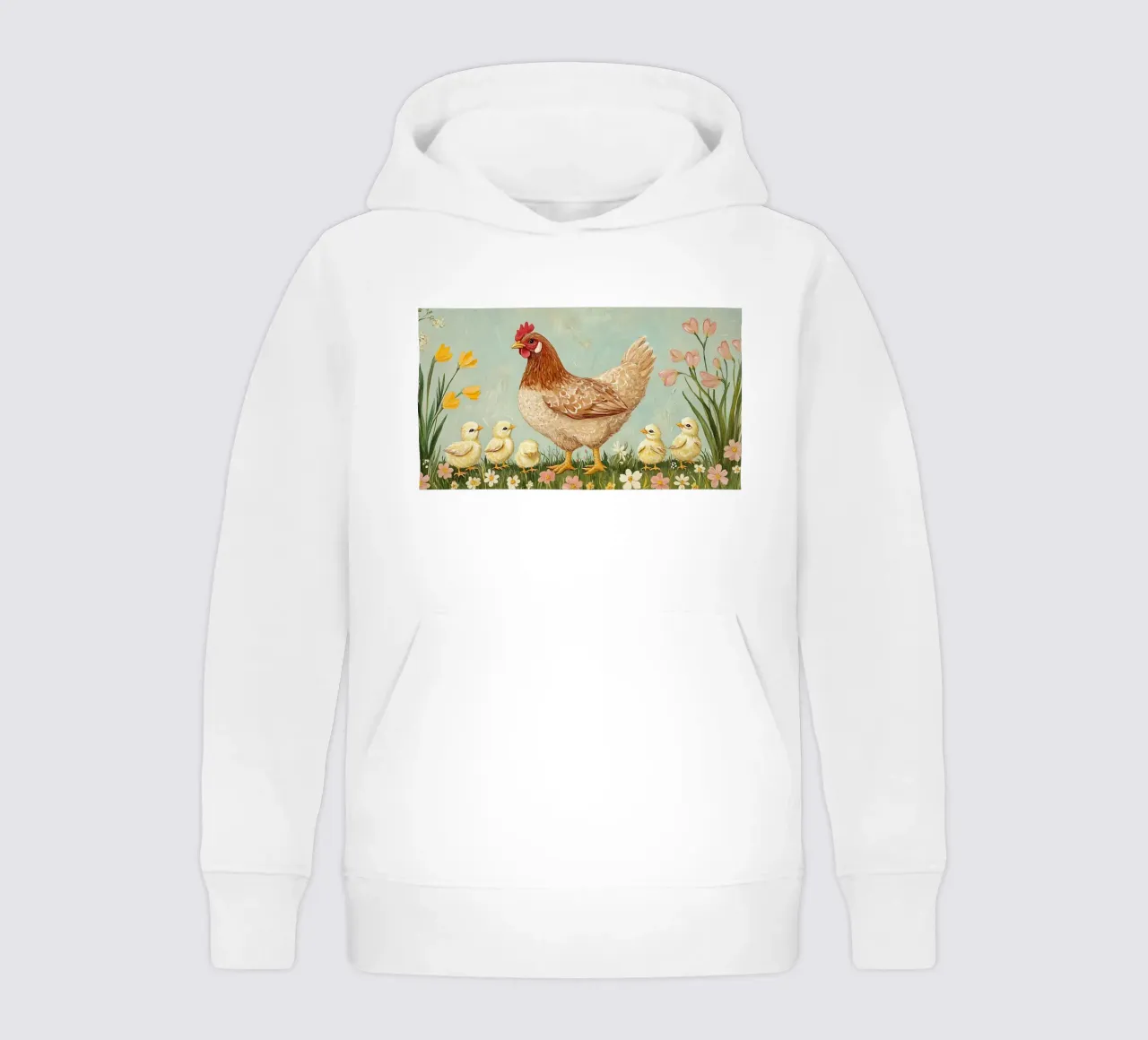 Mother Hen & Chicks - Rustic Farmhouse Animal Art kids hoodie by ClubArt