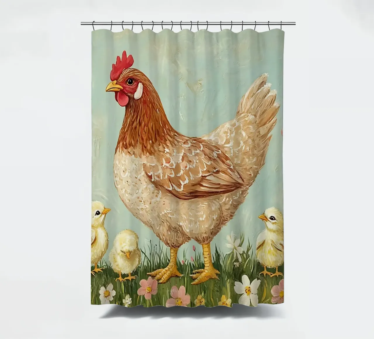 Mutter Henne & Küken - Rustikale Bauernhof-Tierkunst Duschvorhang von ClubArt
