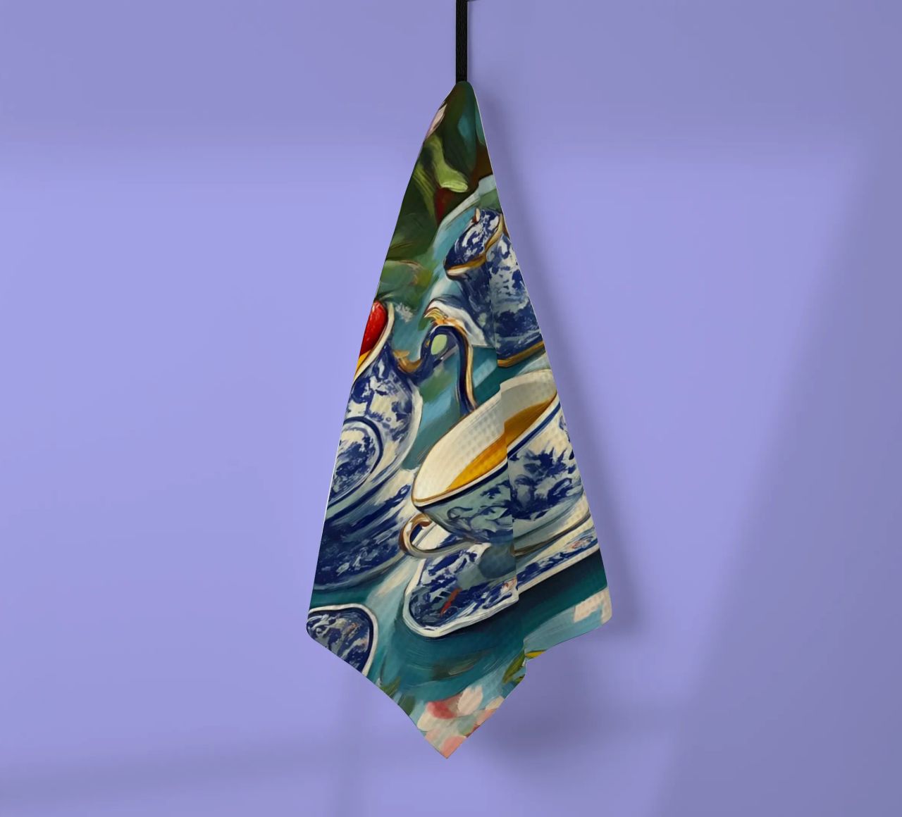 Nature morte au saule bleu à l'heure du thé - Chinoiserie Floral Art torchon de ClubArt