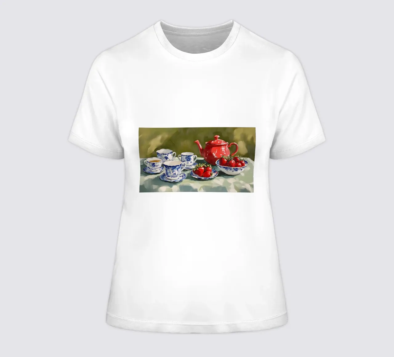 Rustieke Theepot Aardbei Stilleven - Boerderij Keuken Kunst dames t-shirt getailleerd van ClubArt