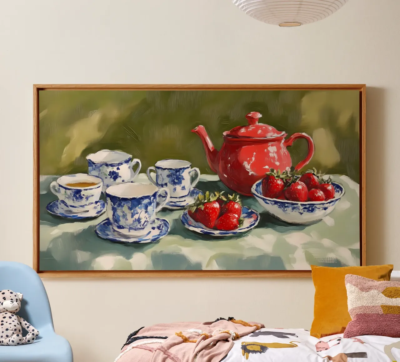 Rustieke Theepot Aardbei Stilleven - Boerderij Keuken Kunst canvas van ClubArt