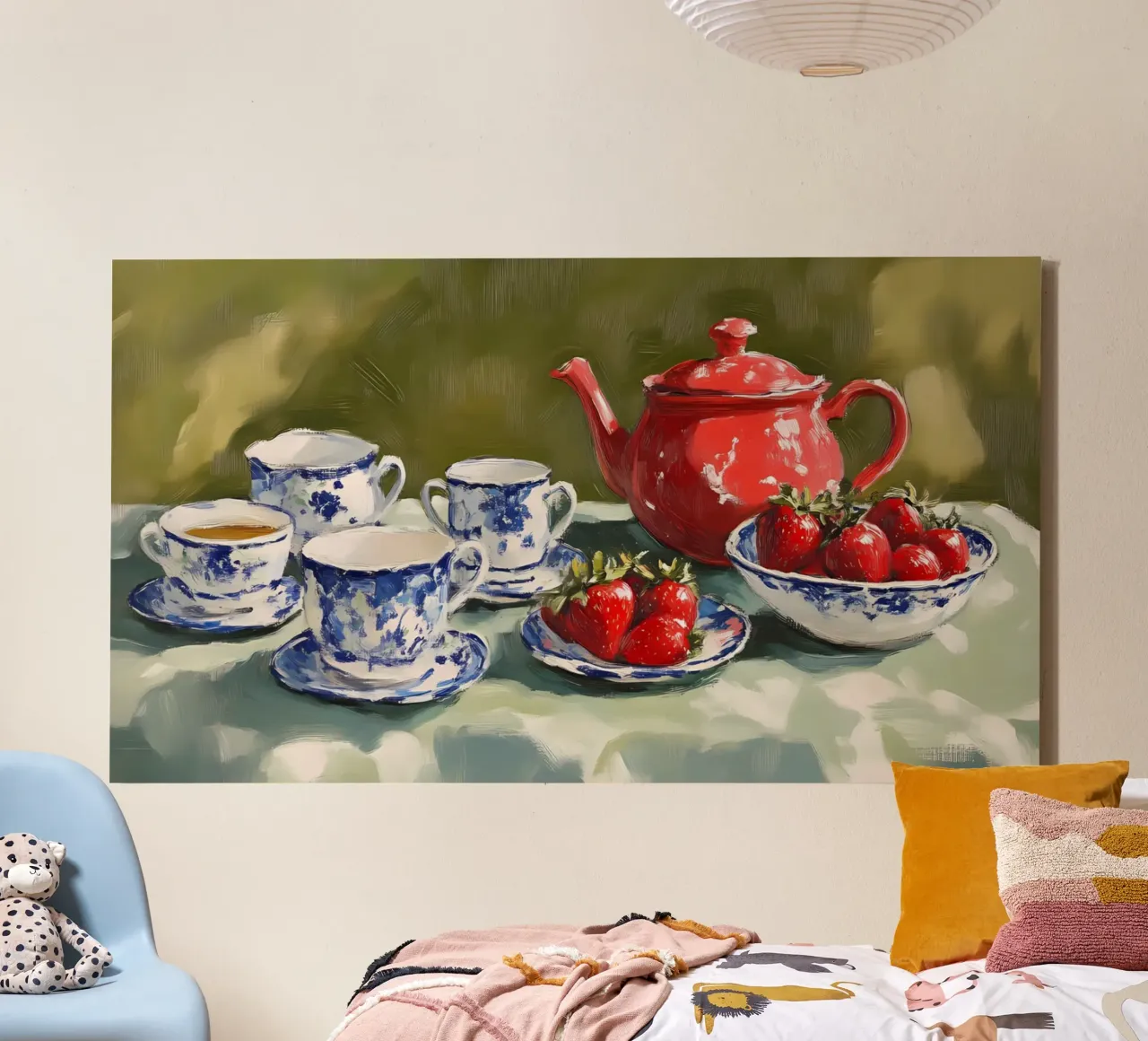 Rustieke Theepot Aardbei Stilleven - Boerderij Keuken Kunst canvas van ClubArt