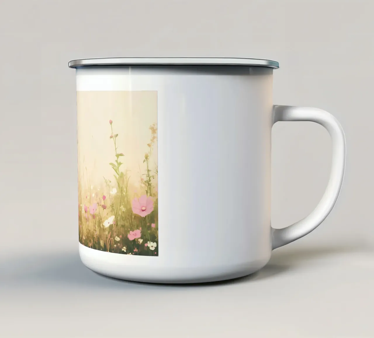Soft Pink Wildflower Field - Vintage Botanical Meadow Art enamel mug by ClubArt