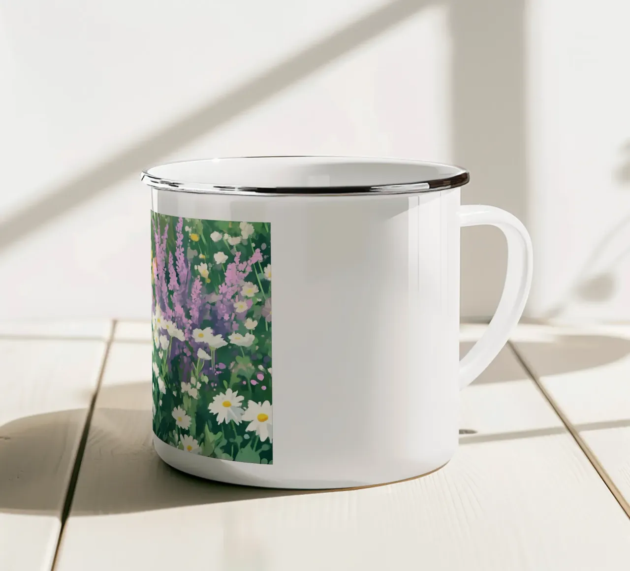 Campo di margherite dai fiori selvatici colorati - Fioritura primaverile impressionista tazza in smalto da ClubArt