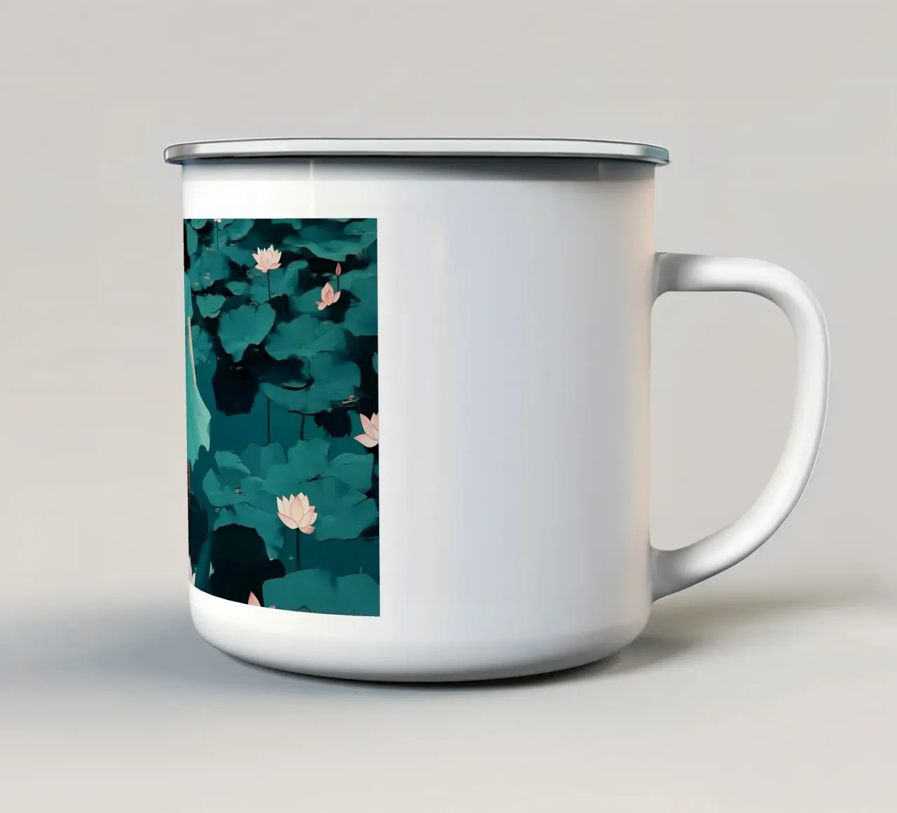 Ragazza nello stagno di loto - Arte sognante in stile Ghibli tazza in smalto da ClubArt