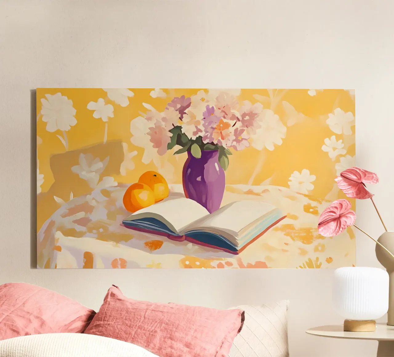 Nature morte Books & Blooms - Art du coin lecture confortable toile avec Caisse américaine de ClubArt