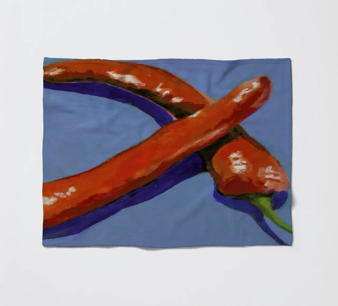 Chillis on Blue fleece blanket by Miche Watkins