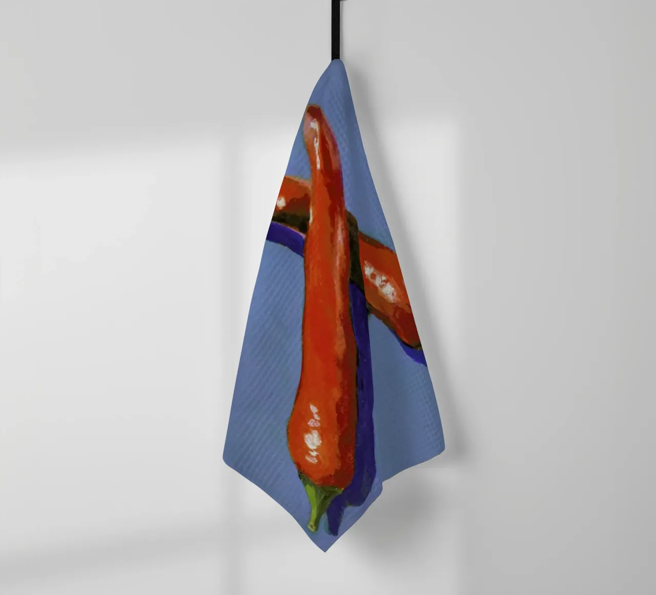 Chillis on Blue tea towel by Miche Watkins