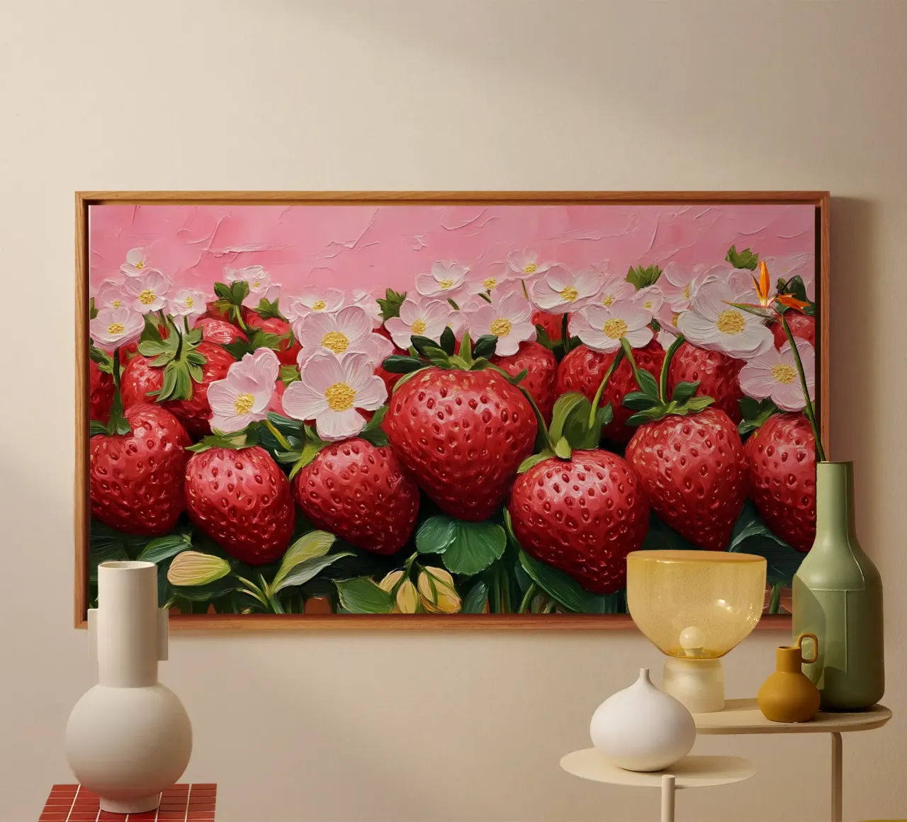 Fioritura di patch di fragole lussureggianti - Arte floreale di frutta strutturata tela con Cornice a cassetta da ClubArt