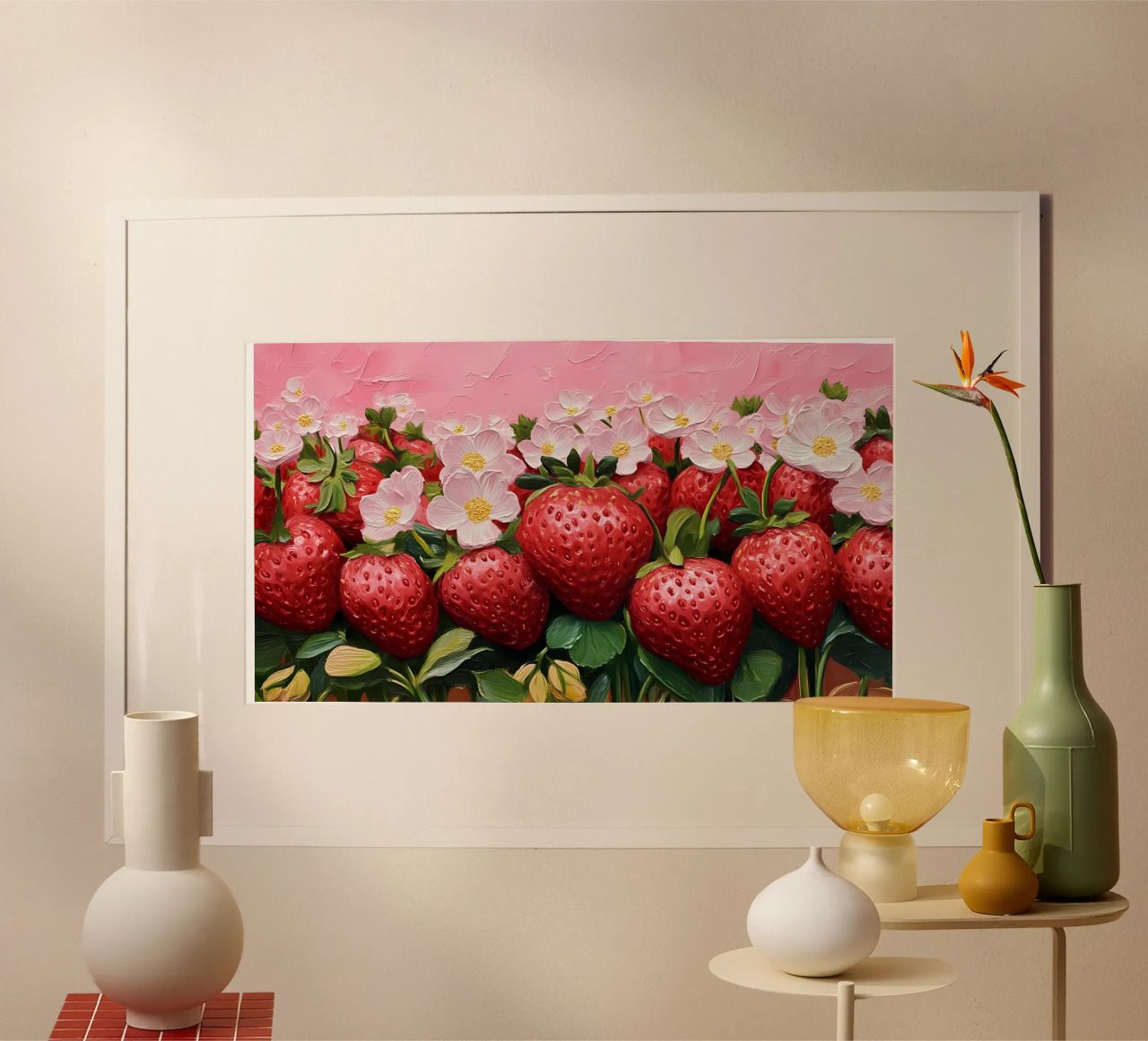 Lush Strawberry Patch Bloom - Textured Fruit Floral Art poster by ClubArt