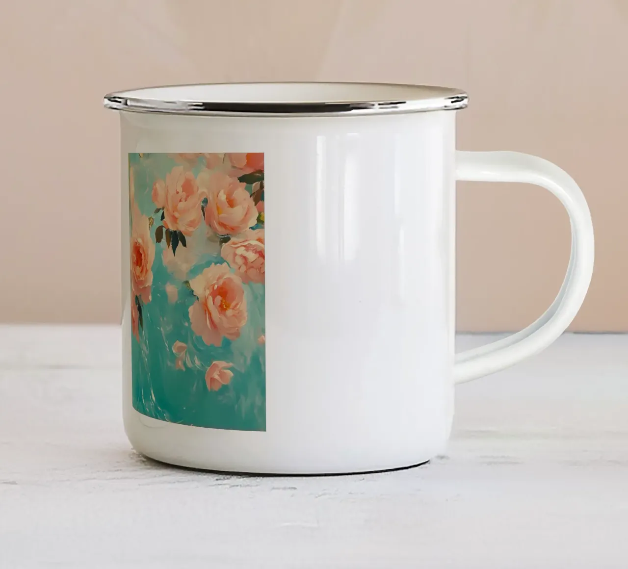 Romantica rosa in fiore - Serenità floreale astratta verde acqua tazza in smalto da ClubArt