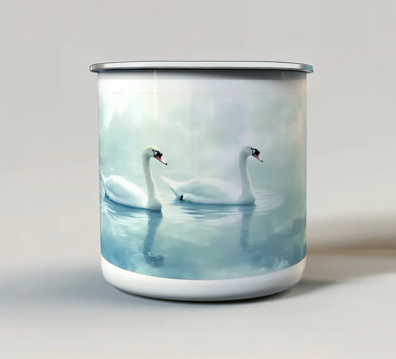 Serenità del lago dei cigni - Arte della fauna selvatica minimalista tazza in smalto da ClubArt
