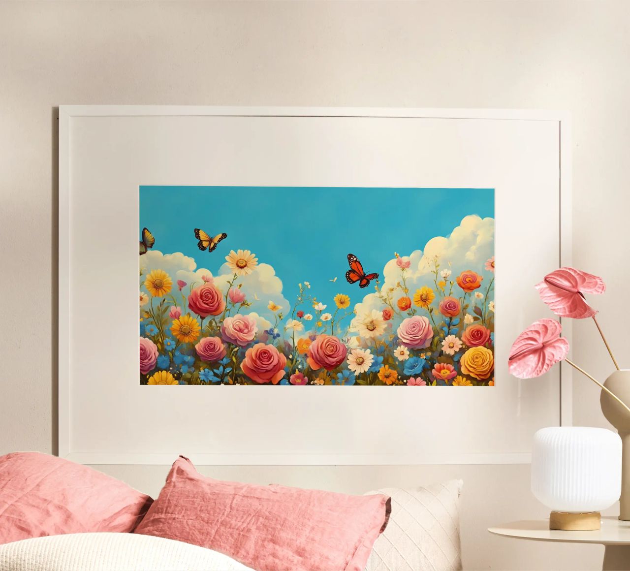 Butterflies & Roses Meadow - Vibrant Floral Sky Art poster de ClubArt