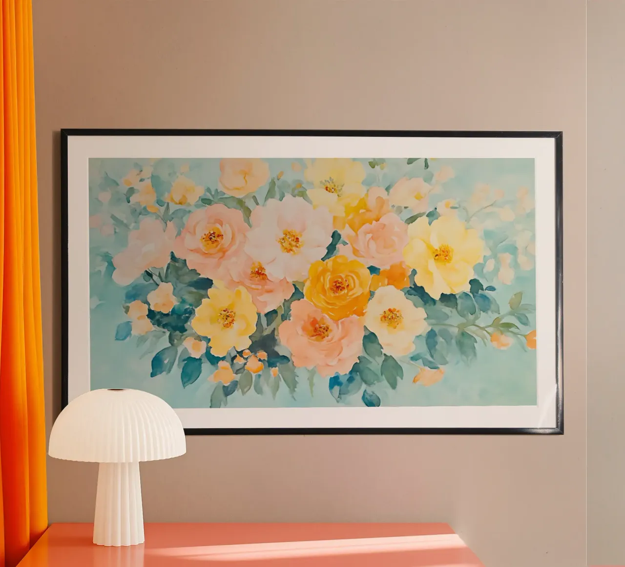 Acquerello con bouquet di rose calde - Arte murale floreale di primavera poster da ClubArt