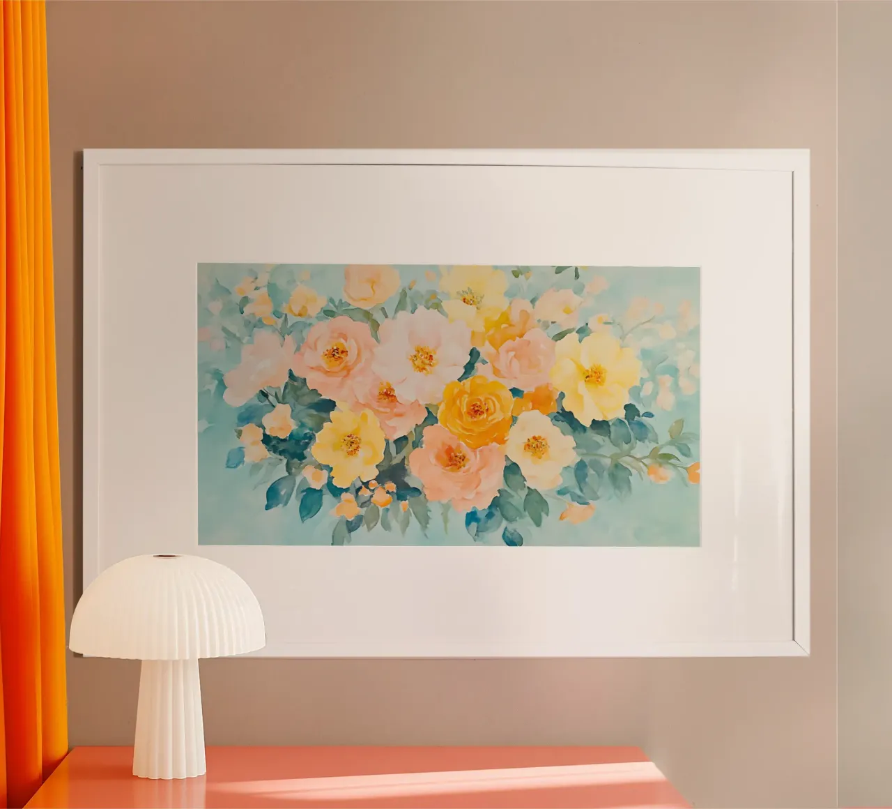 Acquerello con bouquet di rose calde - Arte murale floreale di primavera poster da ClubArt