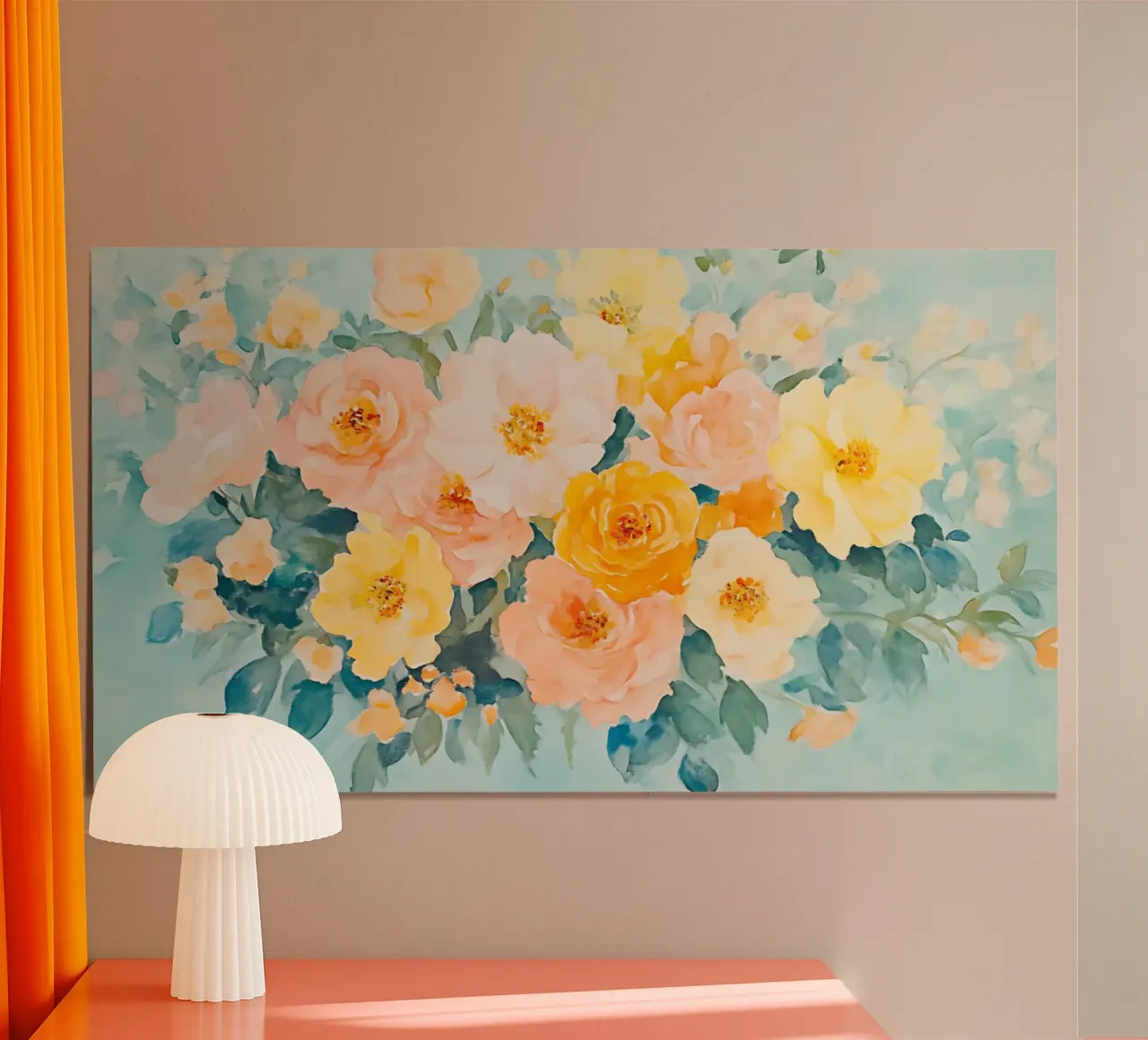 Acquerello con bouquet di rose calde - Arte murale floreale di primavera poster da ClubArt